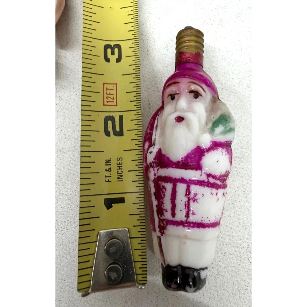 2x Vintage hand painted glass Santa‎ & Elf  light bulbs Christmas